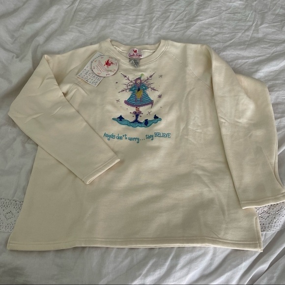 New Quacker Factory LARGE Angel Snowflake Cream White Sweatshirt Holiday - Picture 1 of 8
